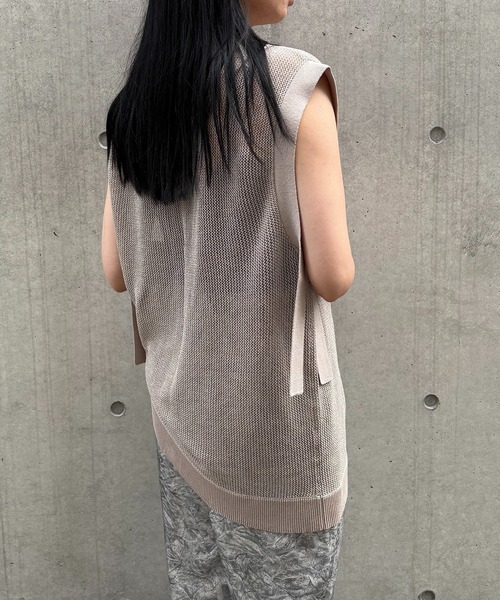 &g'aime ベスト ジレ 「＆g'aime」ラメメッシュ編みカーディガン