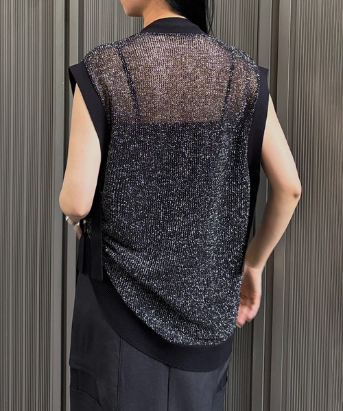 ベスト ジレ 「＆g'aime」ラメメッシュ編みカーディガン　Lurex Mesh Knit Cardigan レディース &g'aime ベスト ジレ 「＆g'aime」ラメメッシュ編みカーディガン