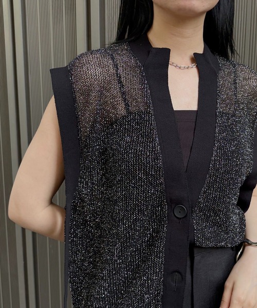 ベスト ジレ 「＆g'aime」ラメメッシュ編みカーディガン　Lurex Mesh Knit Cardigan レディース &g'aime ベスト ジレ 「＆g'aime」ラメメッシュ編みカーディガン