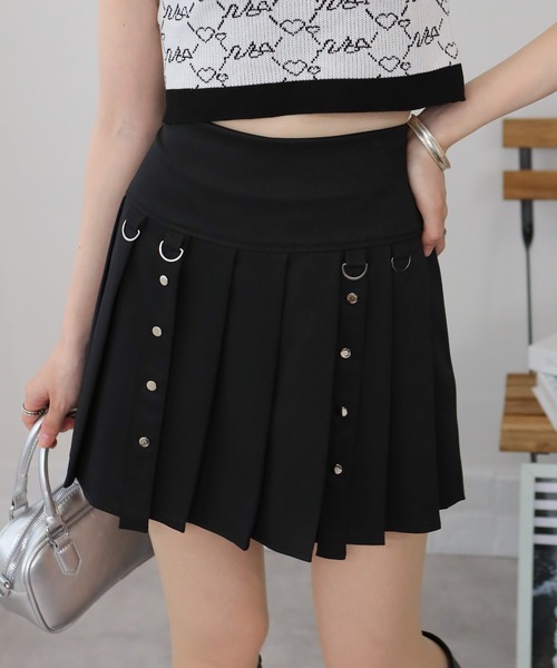 pumpkin port スカート Dカンベルトデザイン ミニプリーツスカート