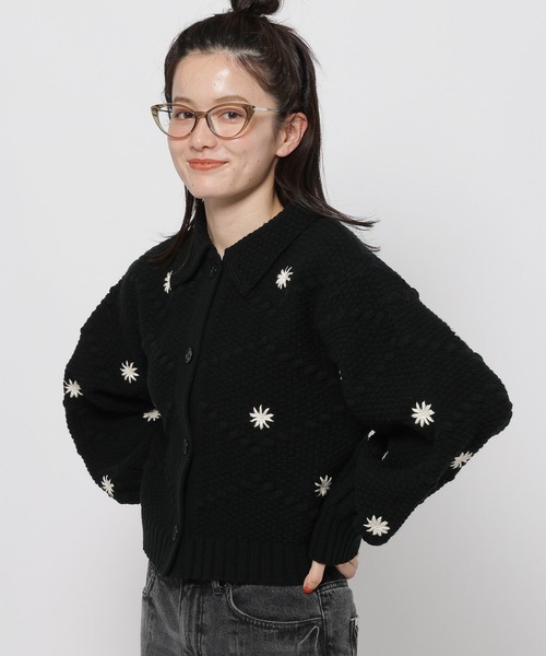 カーディガン フラワー刺繍ラクリルカーディガン レディース