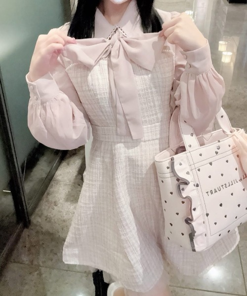 Suyunn ワンピース 2WAYリボン付きラメツイードドッキング