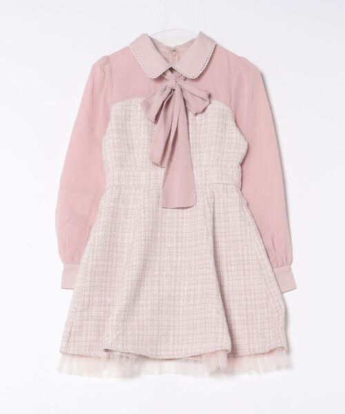 Suyunn ワンピース 2WAYリボン付きラメツイードドッキング