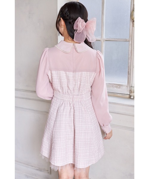 Suyunn ワンピース 2WAYリボン付きラメツイードドッキング