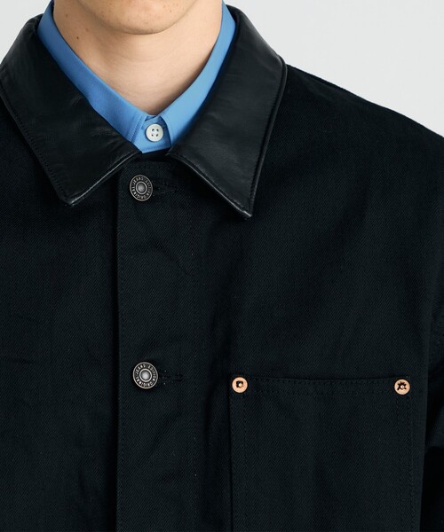 Edition（エディション） カバーオール ブラックデニム レザーカラー