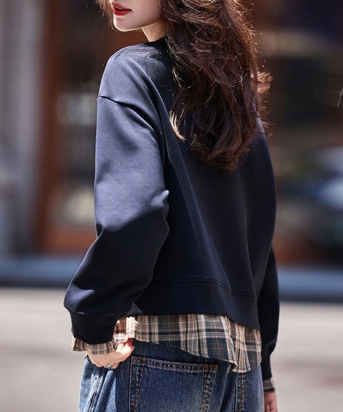 tシャツ レイヤード風チェック柄トップス レディース : ZOZOTOWN Yahoo
