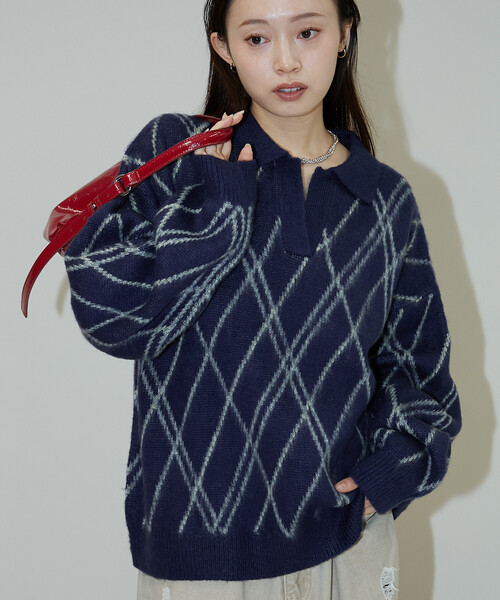 PUBLUX（パブリュクス） ニット セーター チェック柄 モヘアタッチ