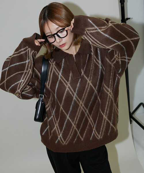 PUBLUX（パブリュクス） ニット セーター チェック柄 モヘアタッチ