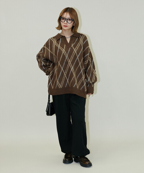 PUBLUX（パブリュクス） ニット セーター チェック柄 モヘアタッチ