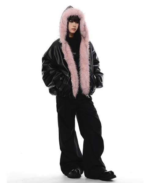 mushwear（マッシュウェア） ブルゾン アウター ピンクファーフード