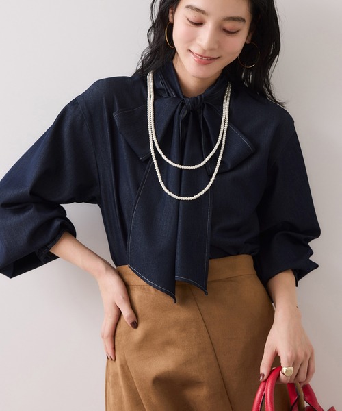 sov.　ブラック　スタンドカラーボウタイブラウス　リボン　シャツ　トップス sov.ブラックスタンドカラーボウタイブラウスリボンシャツトップス