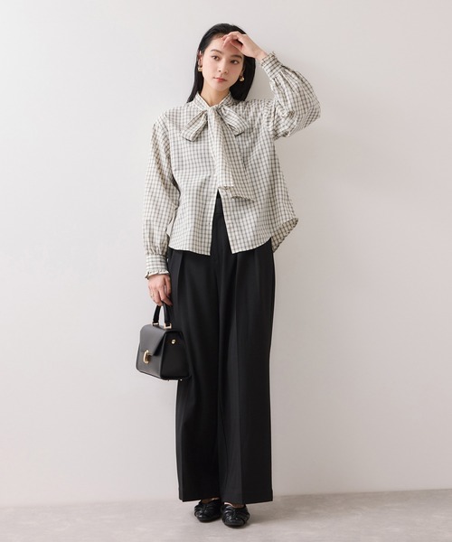 sov.　ブラック　スタンドカラーボウタイブラウス　リボン　シャツ　トップス sov. ブラック スタンドカラーボウタイブラウス リボン シャツ トップス