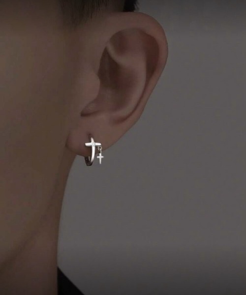 VIBGYOR ピアス 「IZU」 「左耳用」 クロスチャームフープピアス