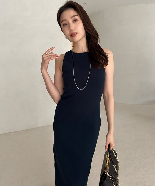 「anuans」 ノースリーブワンピース MEDIUM ネイビー レディースの画像