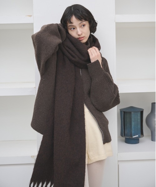 AIC. マフラー ストール ミックスカラーバルキーフリンジマフラー