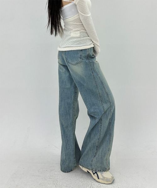 「by muni:r」 ブーツカットデニムパンツ SMALL ライトブルー レディース_画像3