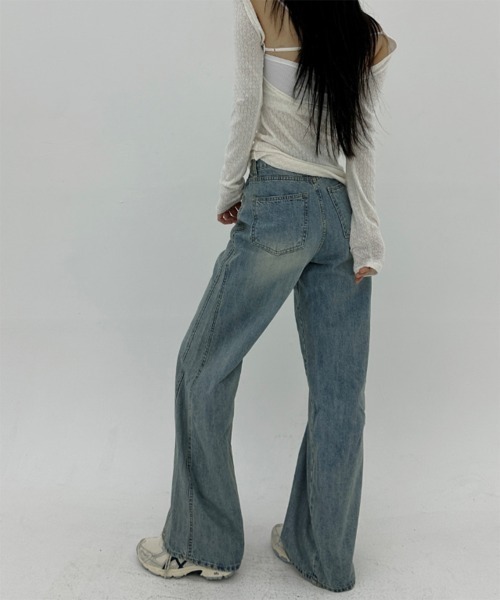 「by muni:r」 ブーツカットデニムパンツ SMALL ライトブルー レディース_画像5