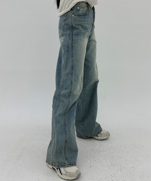 「by muni:r」 ブーツカットデニムパンツ SMALL ライトブルー レディース_画像7