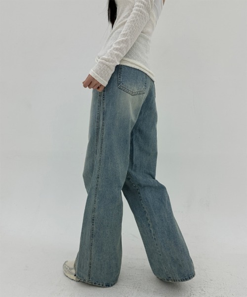 「by muni:r」 ブーツカットデニムパンツ SMALL ライトブルー レディース_画像9