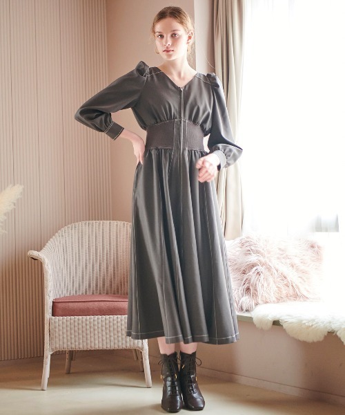 「AND COUTURE」 長袖ワンピース MEDIUM ベージュ レディース_画像8