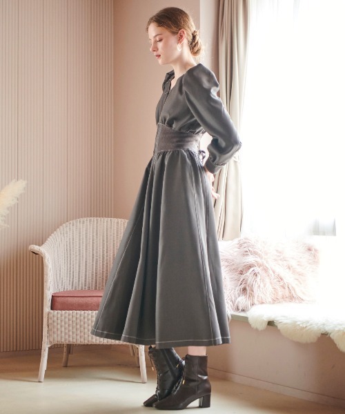 「AND COUTURE」 長袖ワンピース MEDIUM ベージュ レディース_画像9
