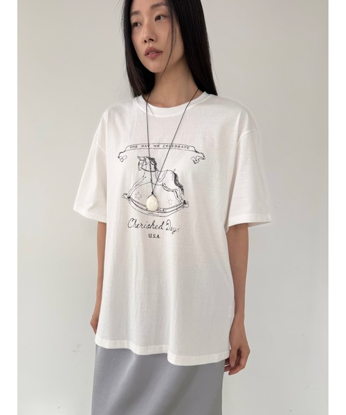 トロイの木馬　VETEMENTS ロゴプリント Tシャツ ホワイト Didot.showroom tシャツ 半袖 ドローイング木馬プリントT レディース