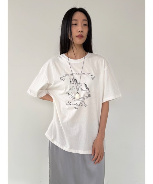 トロイの木馬　VETEMENTS ロゴプリント Tシャツ ホワイト Didot.showroom tシャツ 半袖 ドローイング木馬プリントT レディース