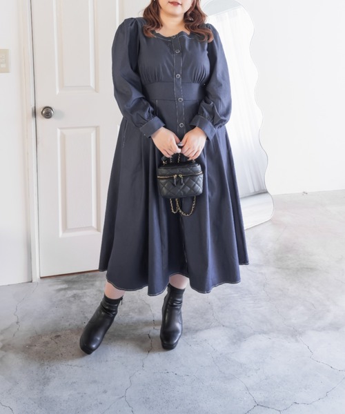 「CLETTE」 長袖ワンピース LL ネイビー レディース_画像3