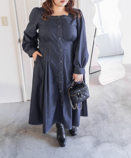 「CLETTE」 長袖ワンピース LL ネイビー レディース_画像4