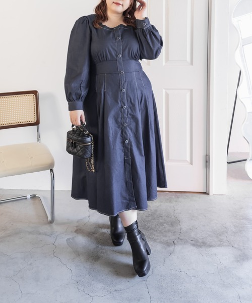 「CLETTE」 長袖ワンピース LL ネイビー レディース_画像5
