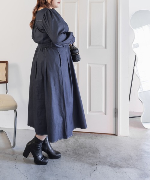 「CLETTE」 長袖ワンピース LL ネイビー レディース_画像6