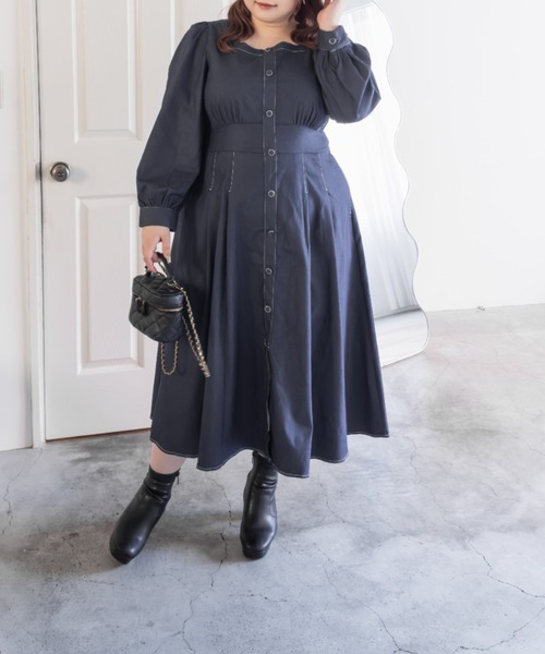 「CLETTE」 長袖ワンピース LL ネイビー レディース_画像7