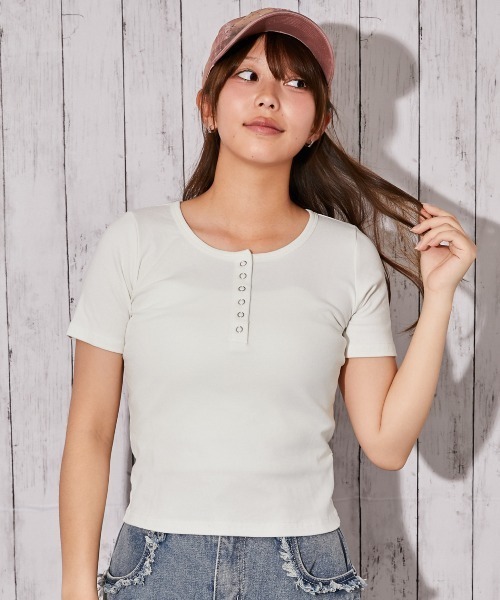tシャツ 半袖 「フロントボタン×テレコ素材」カットソー／カジュアル