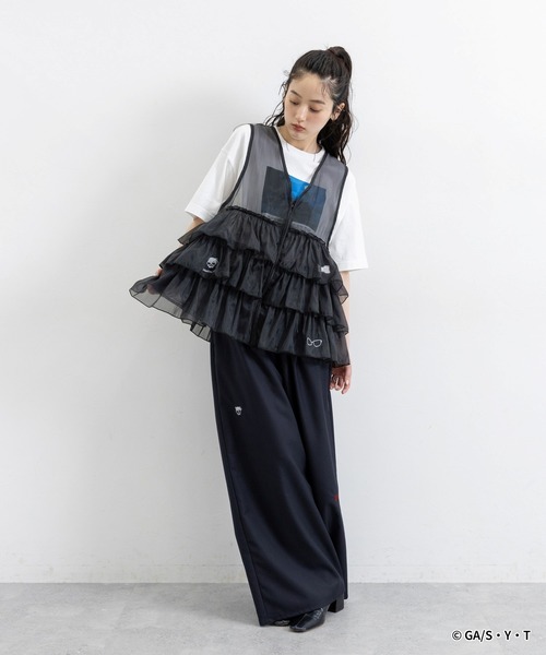 極美品 エイココンドウ 現行完売品 コットン刺繍フリルベスト 黒 ジレ 春夏服 RAGEBLUE（レイジブルー） ベスト ジレ 「名探偵コナン」シアーフリル