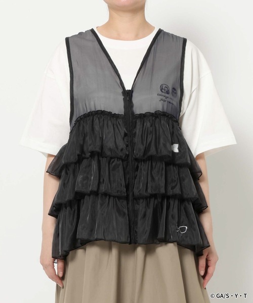 極美品 エイココンドウ 現行完売品 コットン刺繍フリルベスト 黒 ジレ 春夏服 RAGEBLUE（レイジブルー） ベスト ジレ 「名探偵コナン」シアーフリル