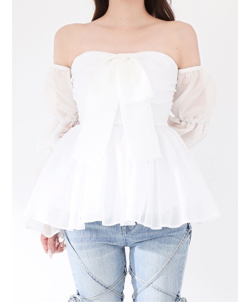 【新品未使用】Darich シフォンリボンフレアチュニック WHT Darich（ダーリッチ） シフォンリボンフレアチュニック レディース
