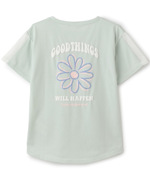 MM6 ネオンプリント 半袖チュニック コットン PINK-latte（ピンクラテ） tシャツ 「接触冷感」袖メッシュ切替