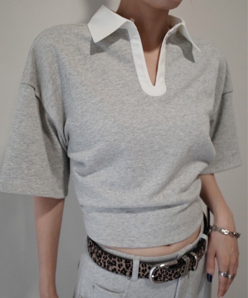 Ameri（アメリ） ブラウス シャツ 夏 半袖 WAIST MARK RUGGER SHIRT