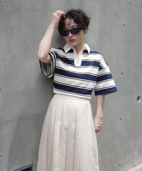 Ameri（アメリ） ブラウス シャツ 夏 半袖 WAIST MARK RUGGER SHIRT
