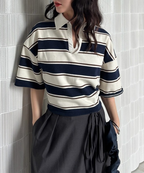 Ameri（アメリ） ブラウス シャツ 夏 半袖 WAIST MARK RUGGER SHIRT
