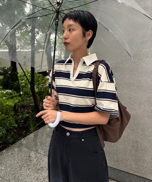 Ameri（アメリ） ブラウス シャツ 夏 半袖 WAIST MARK RUGGER SHIRT