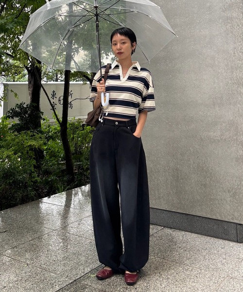 Ameri（アメリ） ブラウス シャツ 夏 半袖 WAIST MARK RUGGER SHIRT