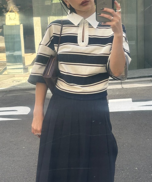 Ameri（アメリ） ブラウス シャツ 夏 半袖 WAIST MARK RUGGER SHIRT