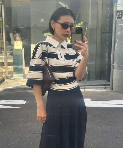 Ameri（アメリ） ブラウス シャツ 夏 半袖 WAIST MARK RUGGER SHIRT