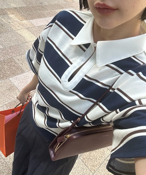 Ameri（アメリ） ブラウス シャツ 夏 半袖 WAIST MARK RUGGER SHIRT