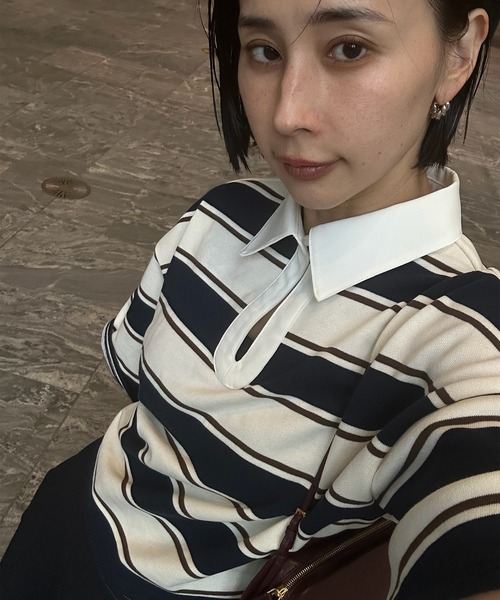 Ameri（アメリ） ブラウス シャツ 夏 半袖 WAIST MARK RUGGER SHIRT
