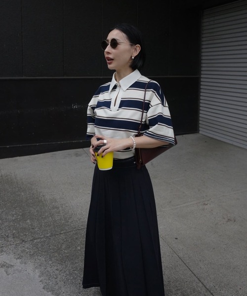 Ameri（アメリ） ブラウス シャツ 夏 半袖 WAIST MARK RUGGER SHIRT