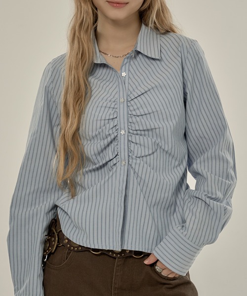 hazy￼l gather design shirt / ギャザーデザインシャツ hazyl ブラウス シャツ gather design shirt / ギャザーデザインシャツ