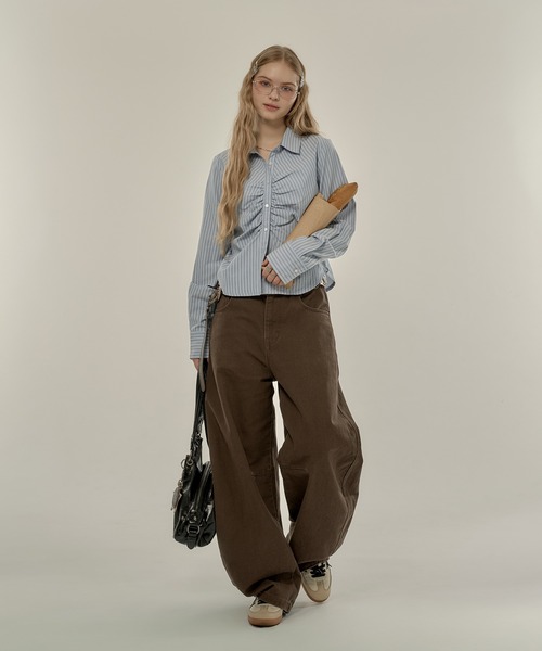 hazyl ブラウス シャツ gather design shirt / ギャザーデザインシャツ