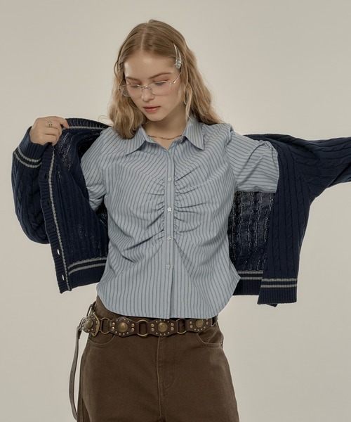 hazyl ブラウス シャツ gather design shirt / ギャザーデザインシャツ
